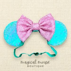 Elastic Pastel Blue & Pink Minnie Ears | Disney-Inspired Mouse Ears